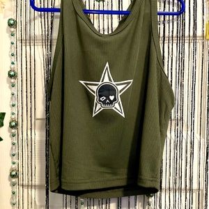 SKULL DARK GREEN TANK TOP